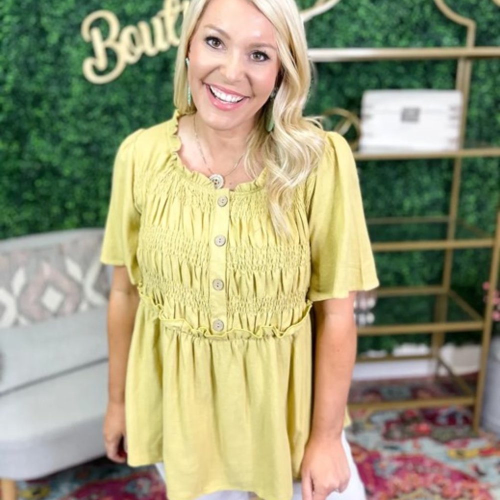 Easel Ruffled Semi-Button Top